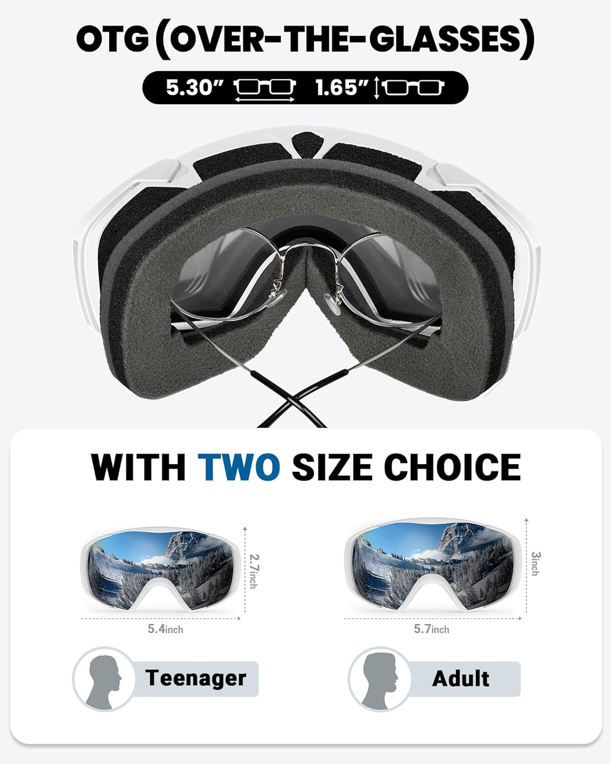 Ski Goggles with Cover Snowboard Snow Goggles OTG Anti-Fog