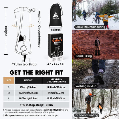 Hikenture Hiking Gaiters with Upgraded Zipper, Gaiters for Hiking Waterproof, Li