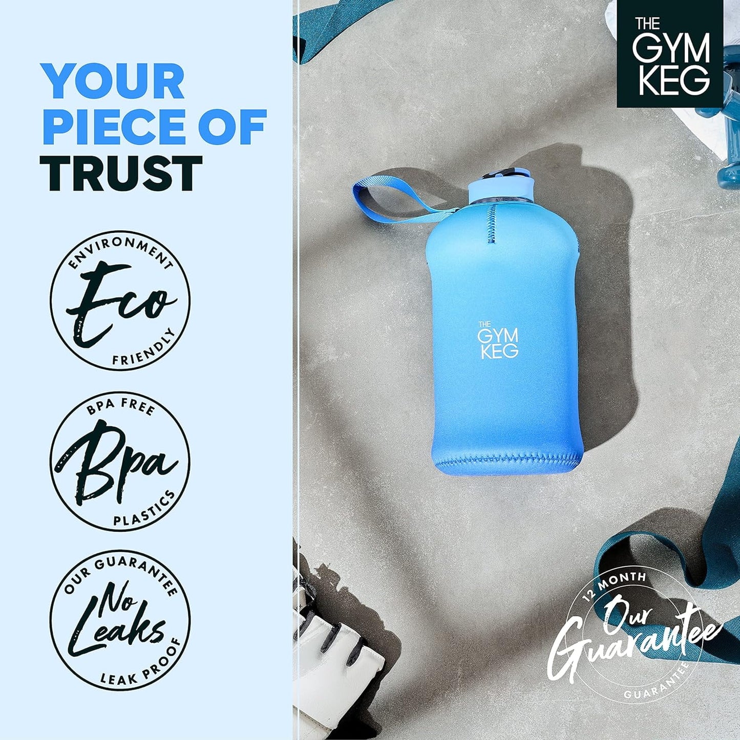 Blue Lagoon Sports Water Bottle Half Gallon - Carry Handle, Big Water Jug for Sport, Ecofriendly, Leakproof