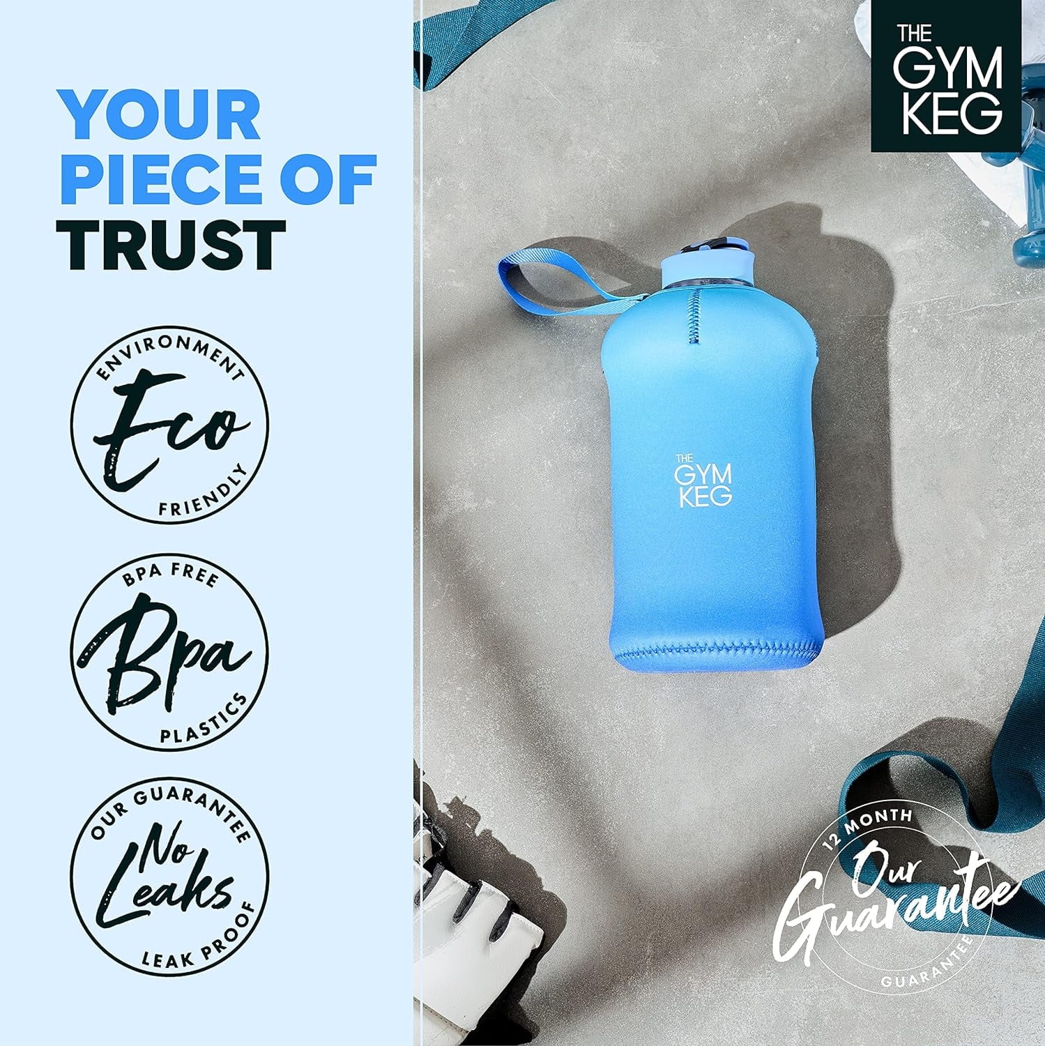 Blue Lagoon Sports Water Bottle Half Gallon - Carry Handle, Big Water Jug for Sport, Ecofriendly, Leakproof