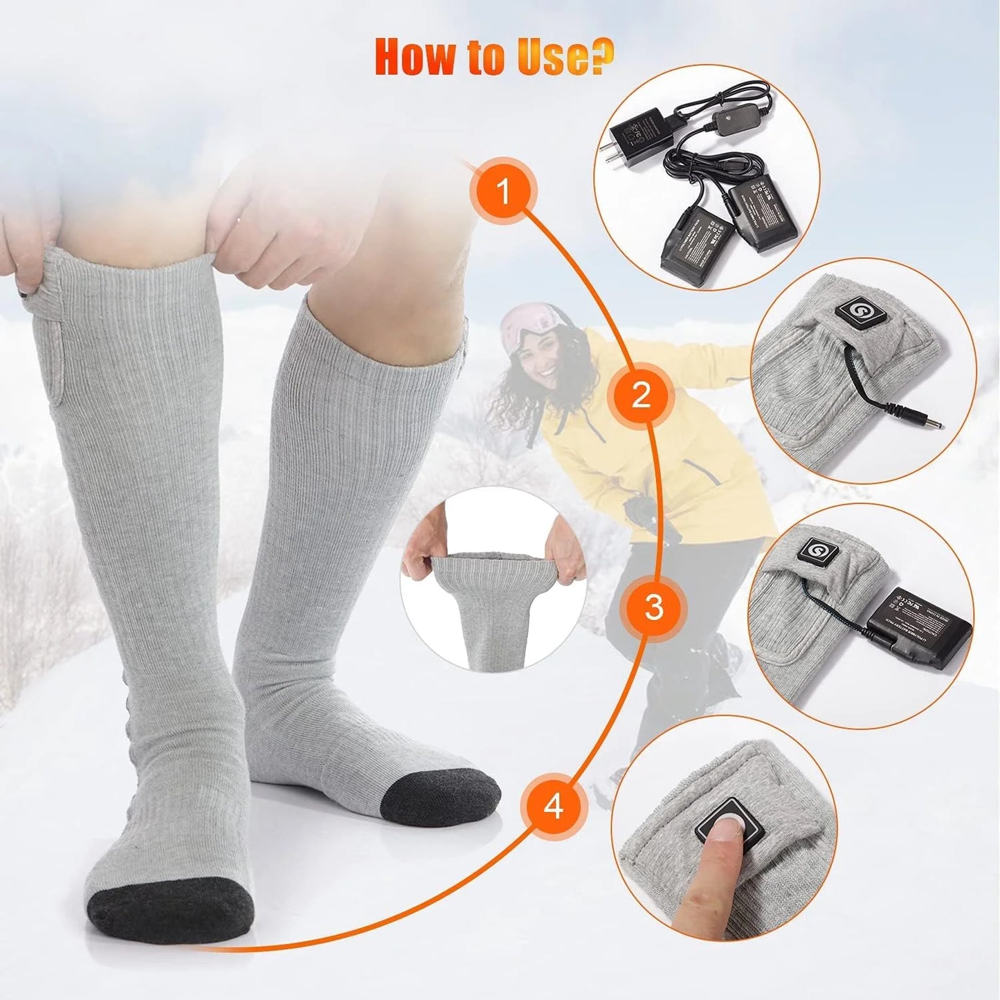 Rechargeable Heated Socks for Men Women,7.4V 2200Mah Heated Socks with Battery,Hunting Hiking Motorcycle Socks