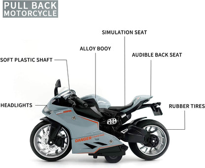 Toy Motorcycle-Pull Back Motorcycle Toy with Sounds and Lights,1:12 Scale Motorcycle Model Toy for Kids, Pull Back Vehicle Boys Kids for Age 3+ Year Old Birthday Supplies (Gray)