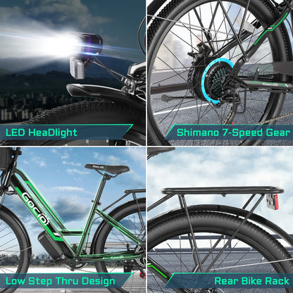 26" Electric Bike for Adults, 500W Motor Commuter Ebike, 48V 7.8Ah Removable Battery, Max 19.8Mph, 7 Speed Electric Bicycle, UL2849