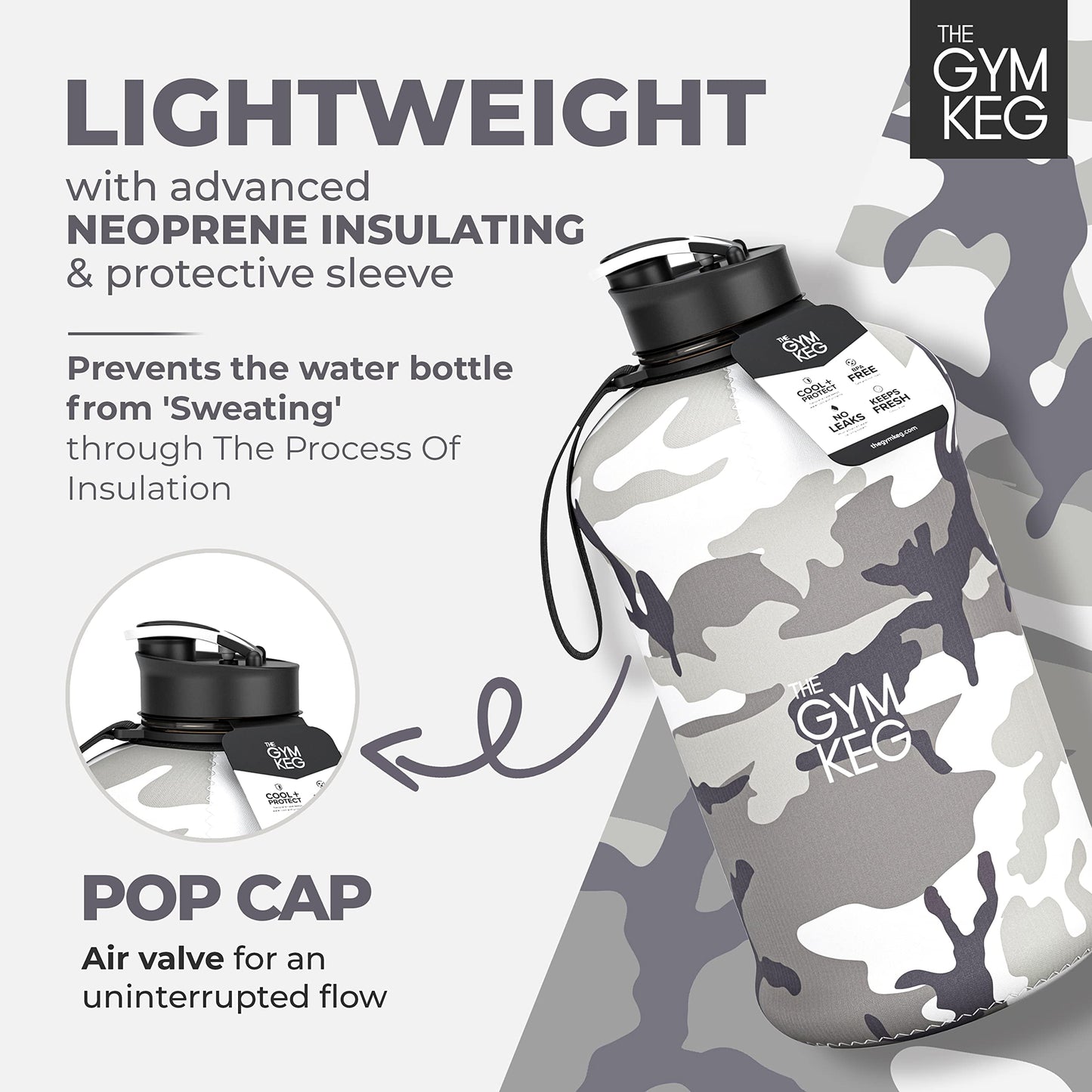 Sports Water Bottle 2.2 L Insulated Half Gallon Carry Handle Big Water