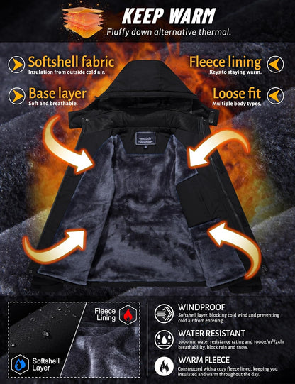 Men'S Winter Skiing Jackets Water Resistant Fleece Coats Insulated Thermal Snowboard Jacket Parka Raincoat with Hood