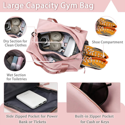 Gym Bag Sports Travel Duffel Bags for Women Weekender Overnight Tote Carry on Bag with Shoes Compartment Pink