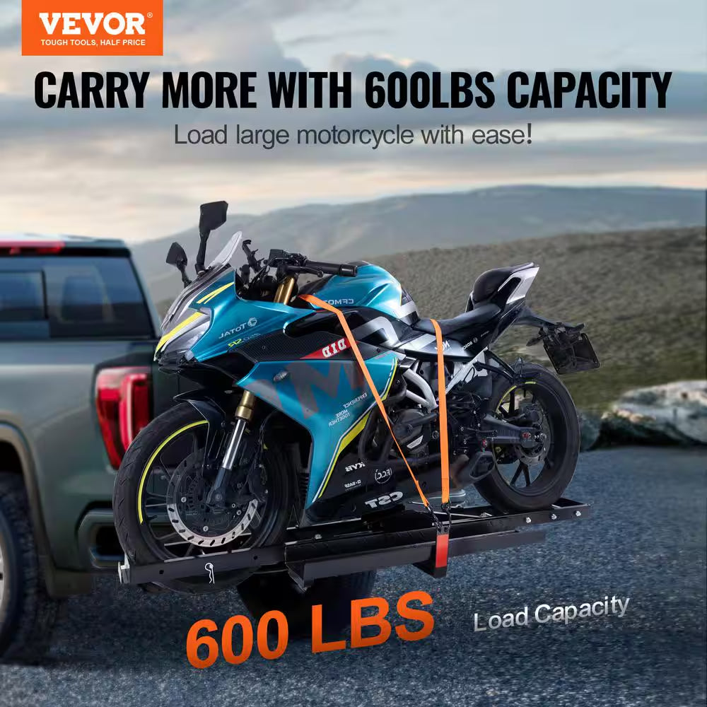 Motorcycle Carrier, 600 Lbs. Steel Motorcycle Carrier Hitch Mount with Loading Ramp, Scooter Dirt Bike Trailer Hauler