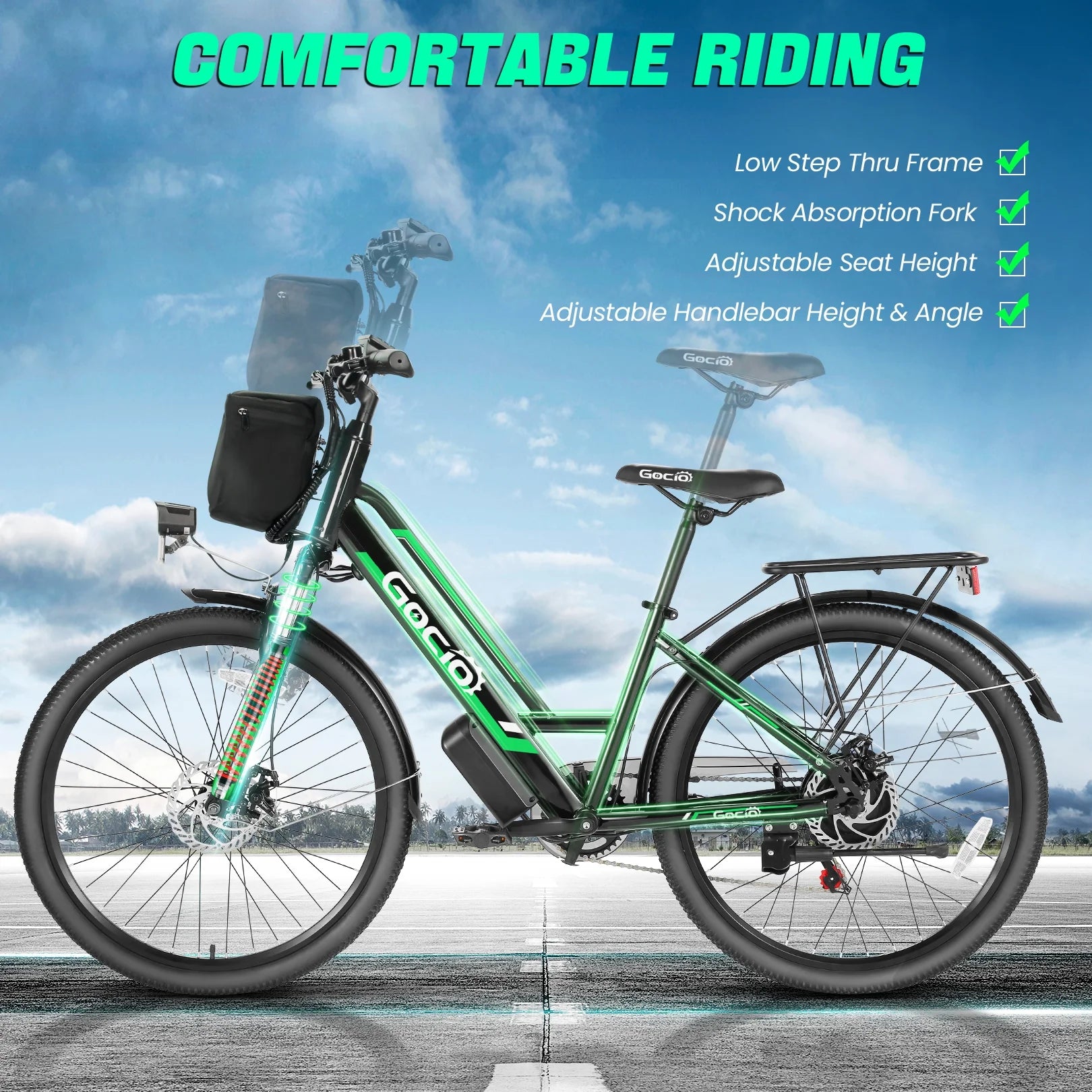 26" Electric Bike for Adults, 500W Motor Commuter Ebike, 48V 7.8Ah Removable Battery, Max 19.8Mph, 7 Speed Electric Bicycle, UL2849