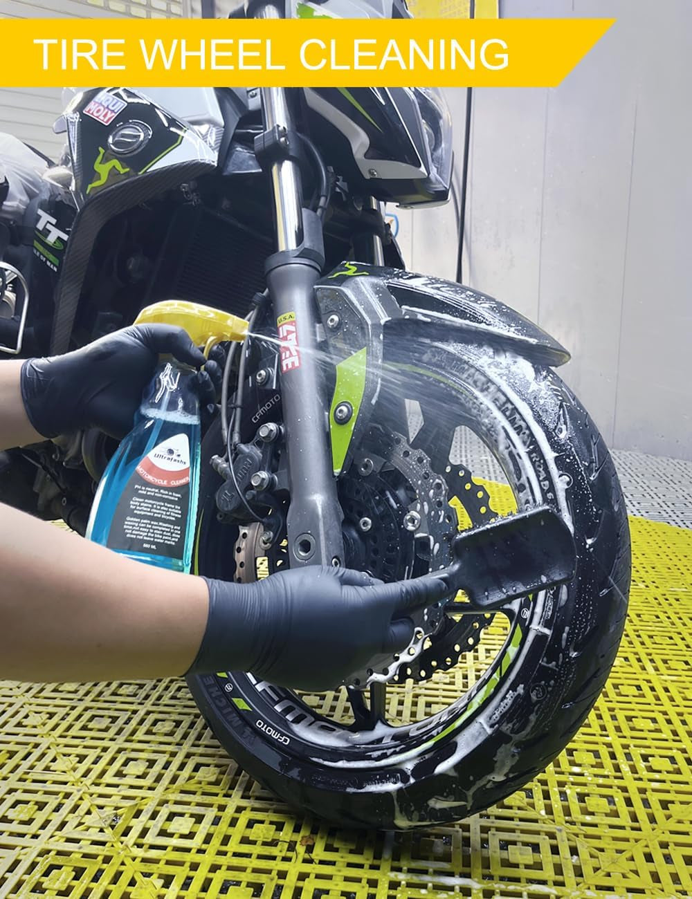 Motorcycle Dirtbike Wash Kit - Premium Cleaning and Detailing Set for Mudguard,Rims and Paint.Includes Motorcycle Cleaner(19 Oz),Chain Clean(10 Oz) Dry Lubricant(30Ml)