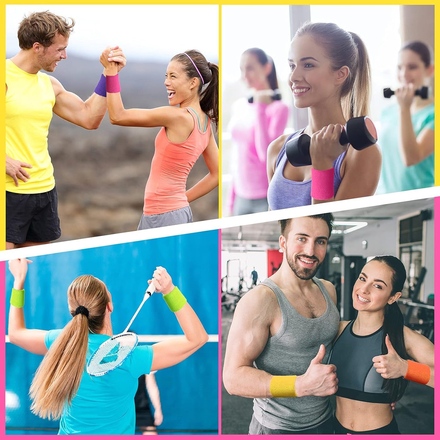 12 Pcs Neon Sweatbands Wristband Sweat Wrist Band Competitions Absorbent Sweatbands for Men Women, for Sports, Running