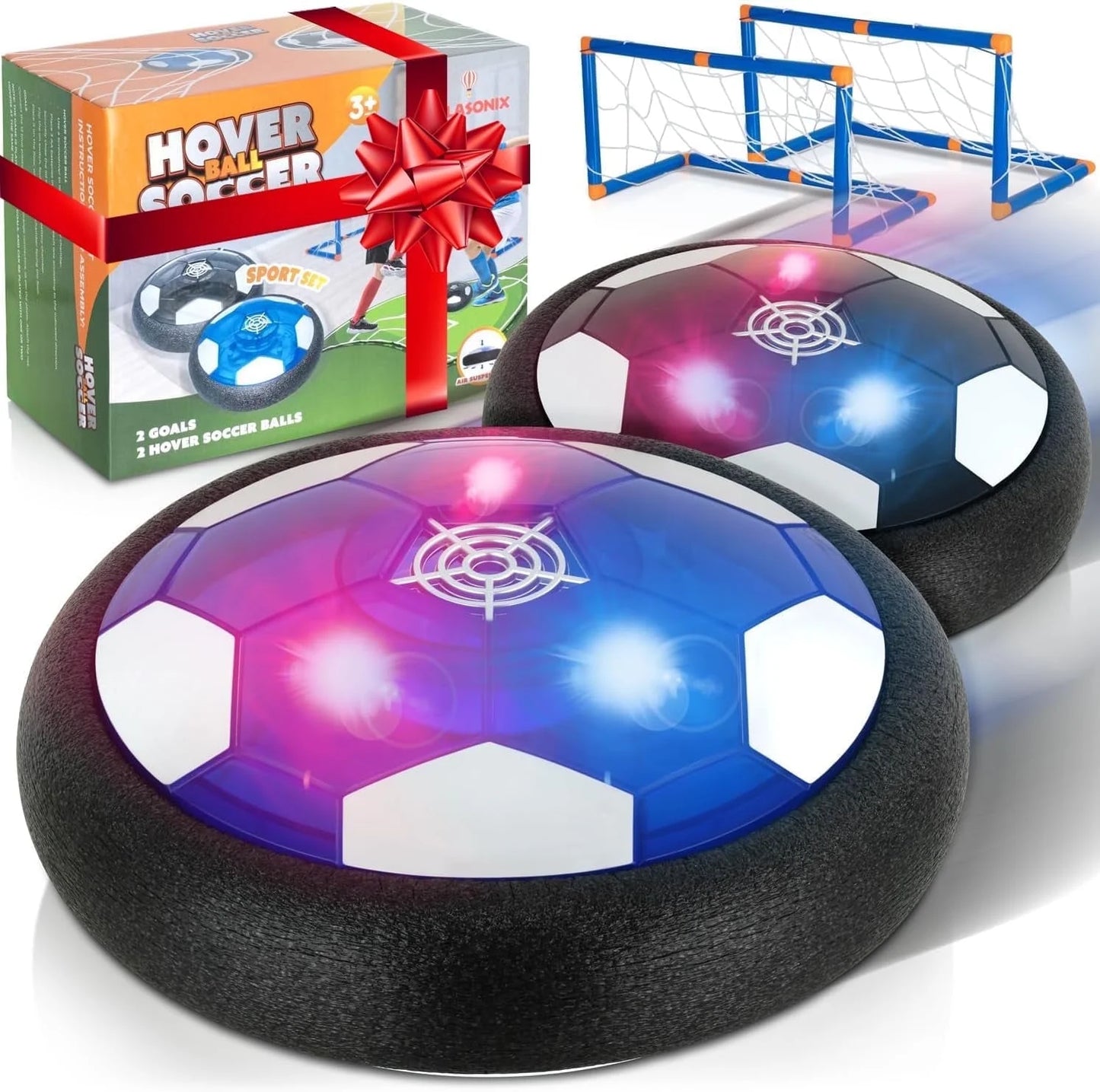 Hover Ball Soccerball Indoor Game, 4-In-1 Floating Disk Toy for Active Play, Ages 3-12, 2 Balls with 2 Goals