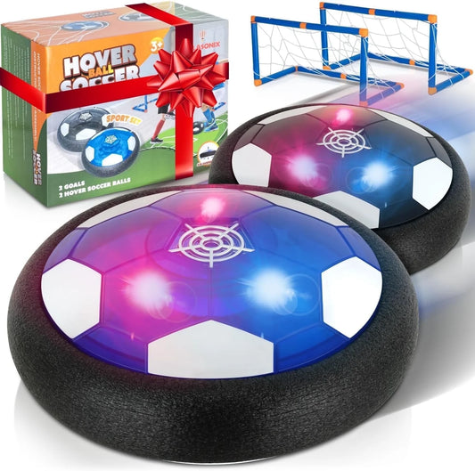 Hover Ball Soccerball Indoor Game, 4-In-1 Floating Disk Toy for Active Play, Ages 3-12, 2 Balls with 2 Goals