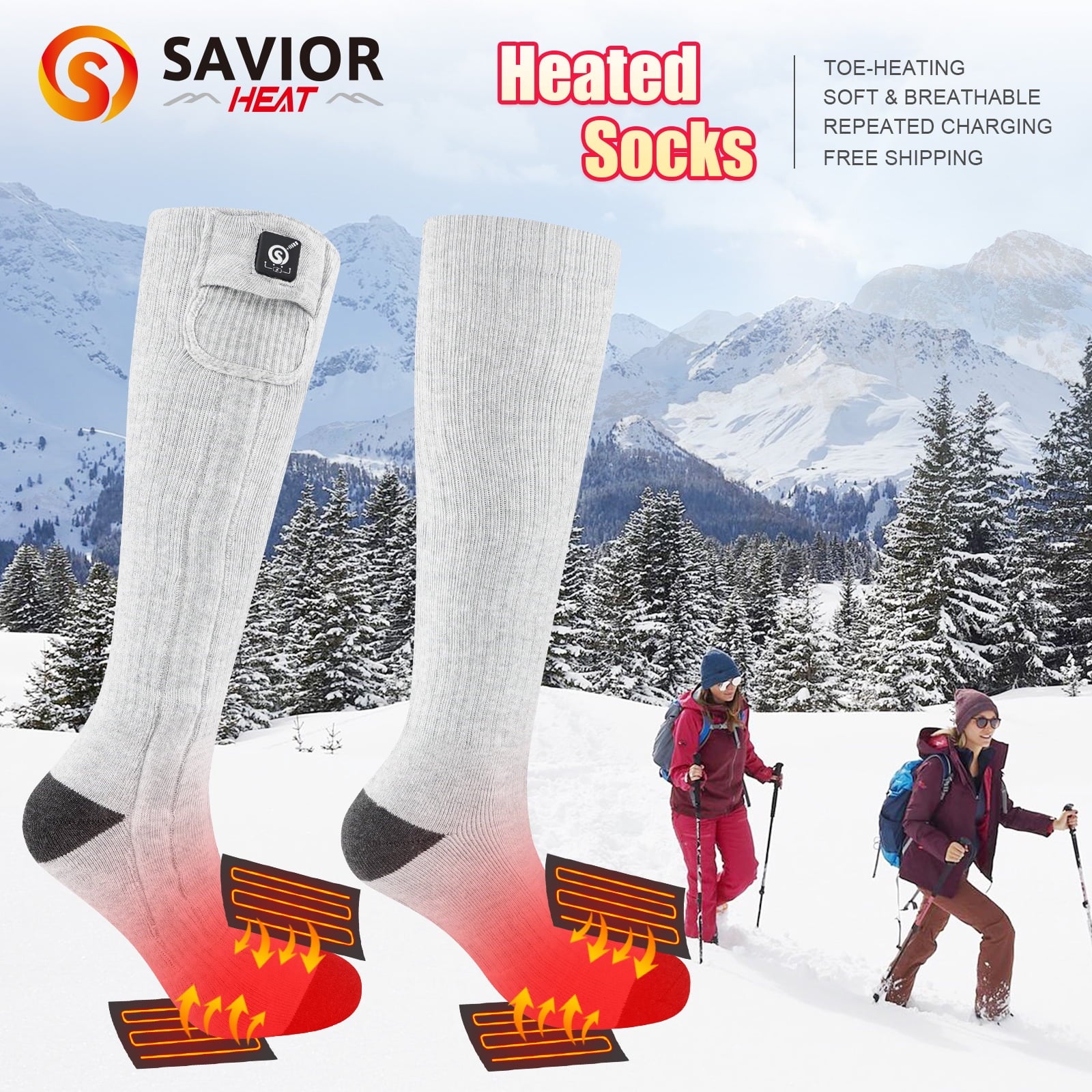 Rechargeable Heated Socks for Men Women,7.4V 2200Mah Heated Socks with Battery,Hunting Hiking Motorcycle Socks
