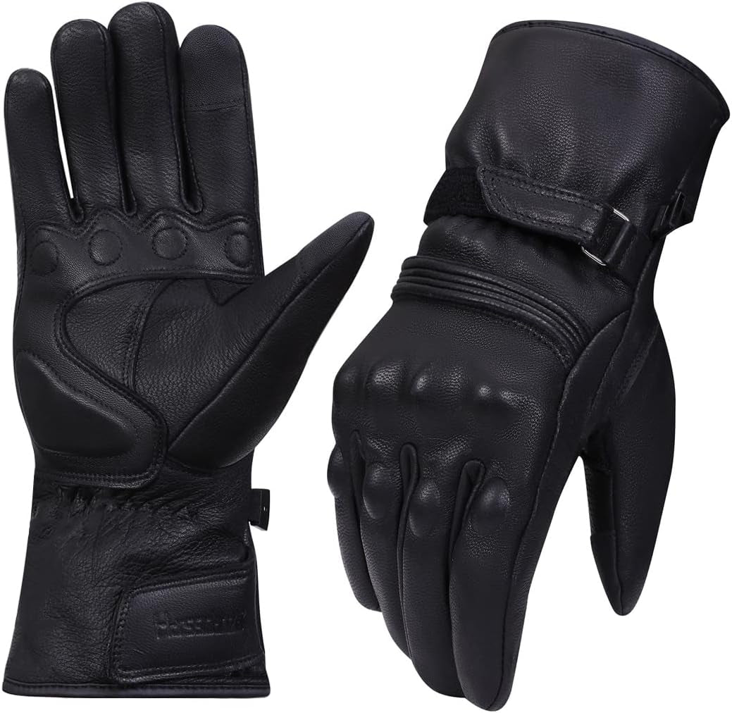 Men Winter Motorcycle Gloves,Genuine Leather Full Finger Touchscreen Thermal Lined with Thinsulate Waterproof Motorcycles Motorbike Riding Gloves