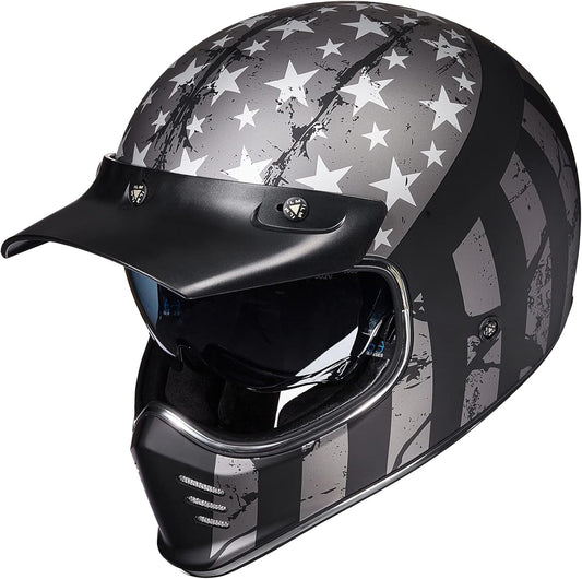 Vintage Full Face Motorcycle Helmets for Adults Men Inner Visor Compatible for Moped ATV Cruiser Scooter DOT ECE Model Z502(Patriotic Flag, M)