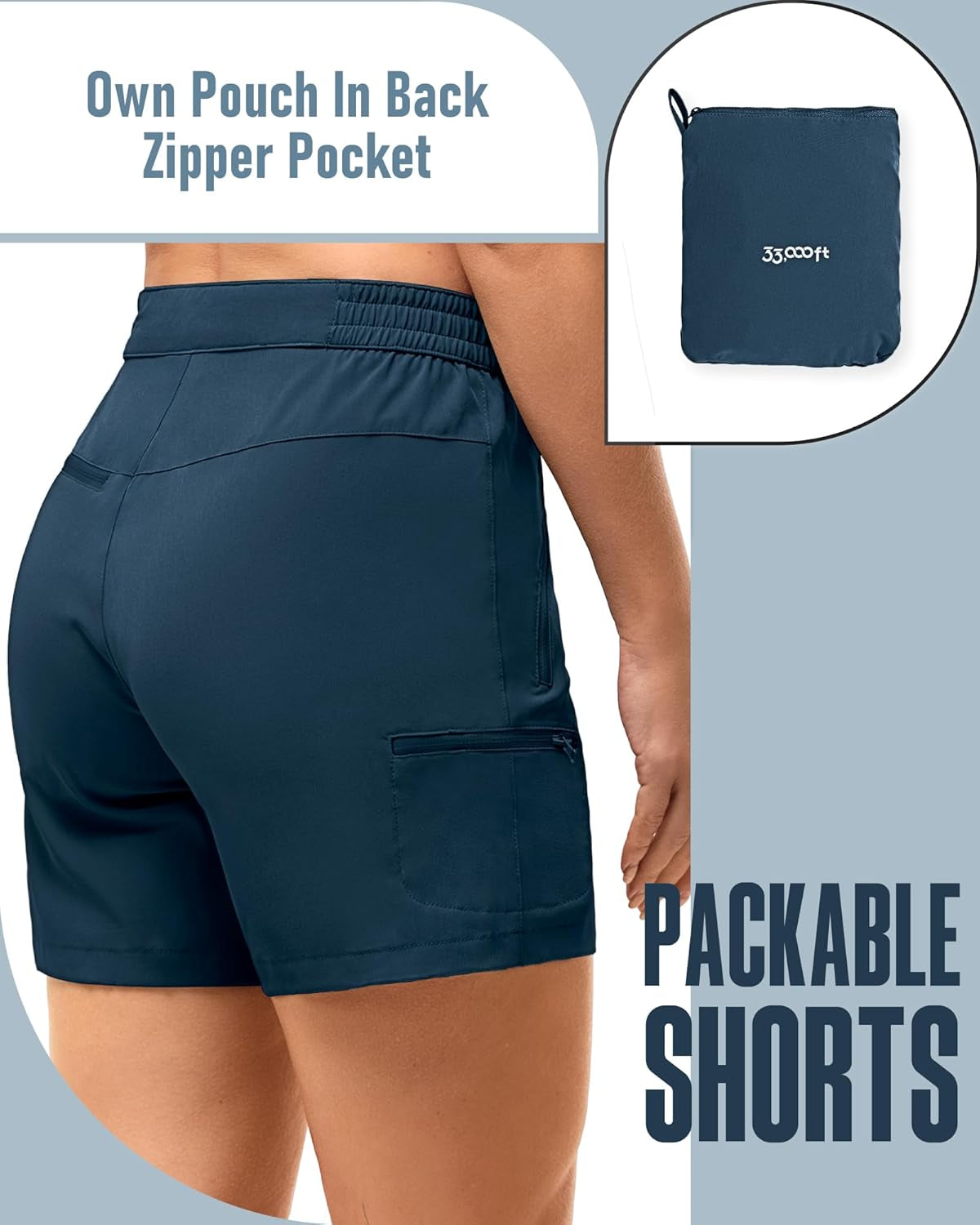 Womens Golf Shorts 5 Inch Inseam Quick Dry Ladies Stretch Packable Hiking Casual with 4 Pockets