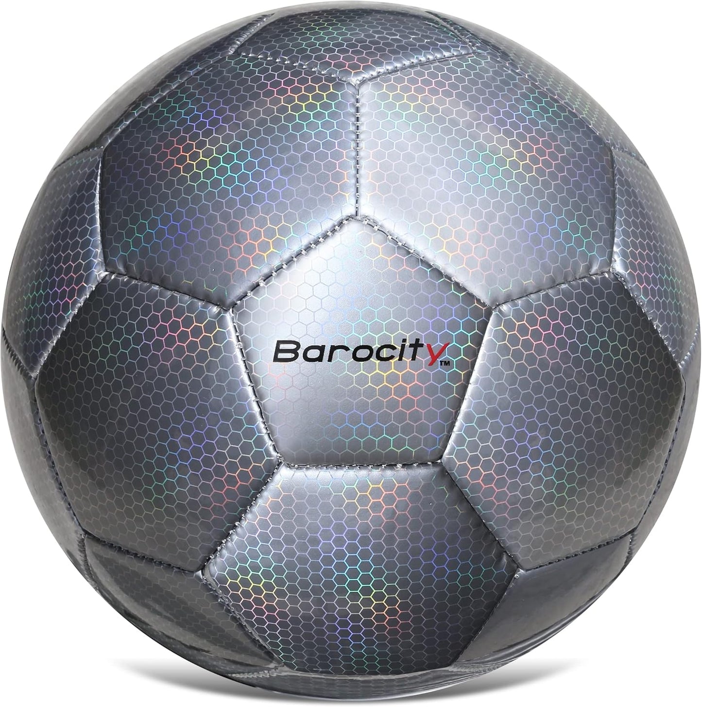 Soccer Ball - Premium Boy and Girl Official Match Ball with Cool Reflective Iridescent Rainbow Hex Pattern, Durable, Indoor, Outdoor, Training, Practice, Playtime and Games