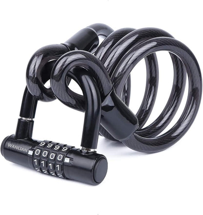 Bicycle Lock Cable,Bicycle Chain Lock,Safety Chain Lock Kit,Heavy Duty Motorcycle Lock,Bicycle Lock,4-Digit Padlock,Bicycle U-Shaped Lock with Cable,12Mm Shackle and 10Mm X 1.8M Cable,Steel Chain Lock