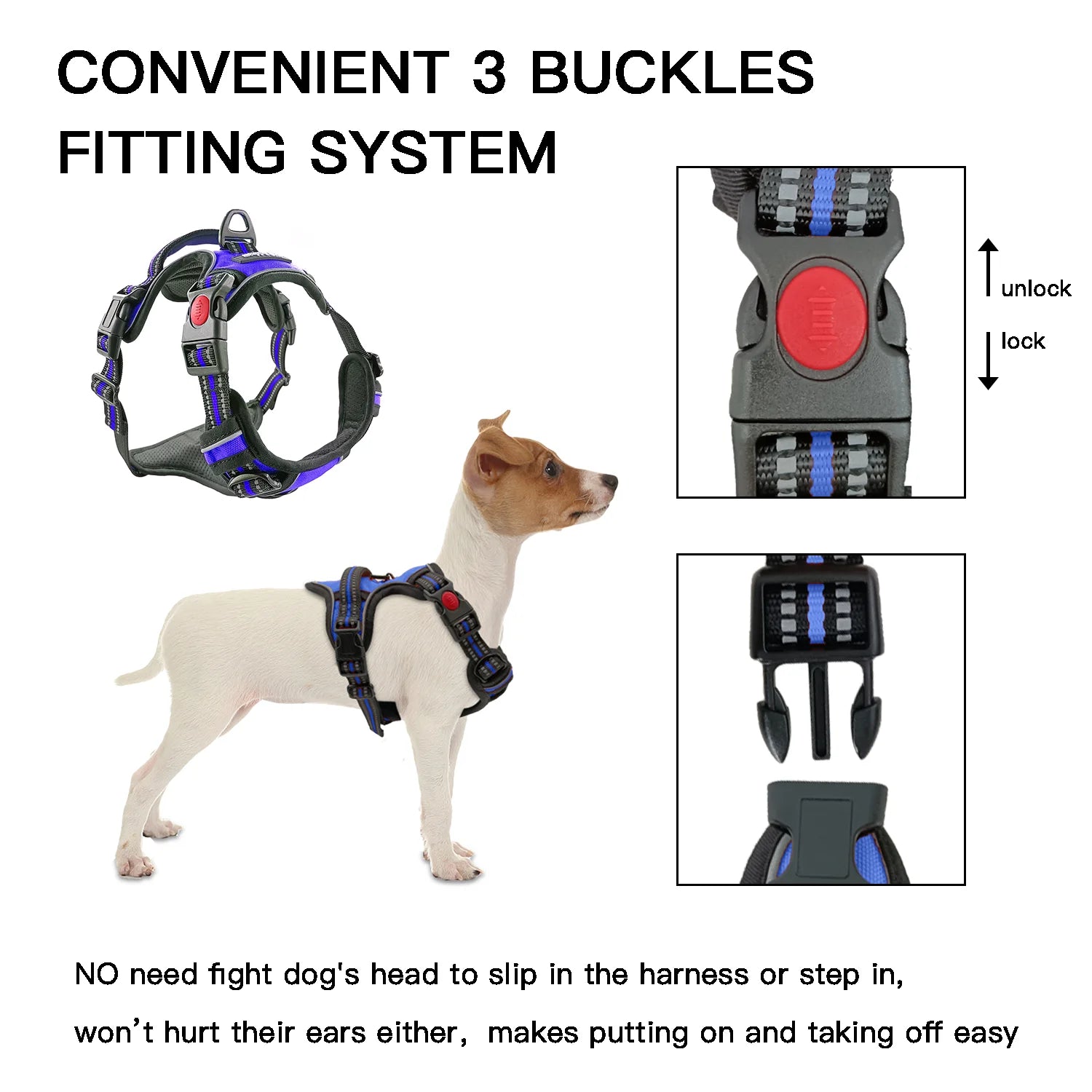 No Pull Dog Harness, Adjustable Dog Walking Harness with Breathable Padded Vest, Reflective Safe Comfort Pet Vest with Easy Control Handle for Small Medium Large Dogs,Blue/M