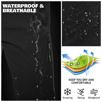 Mens Snow Pants,Waterproof Fleece Lined Winter Regular Fit Pants Black 38