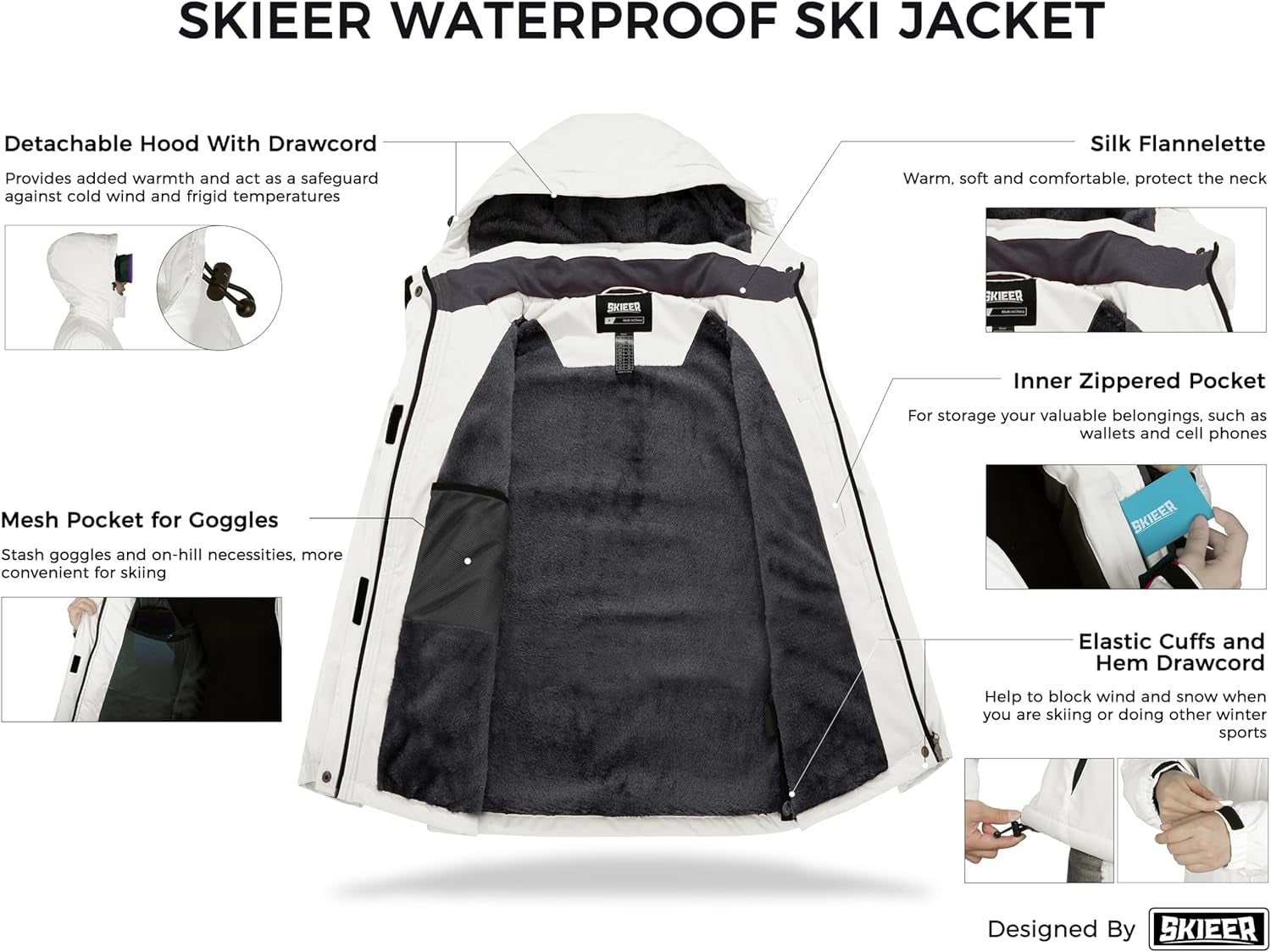 Women'S Waterproof Ski Jacket Warm Winter Coat Fleece Snowboarding Coat