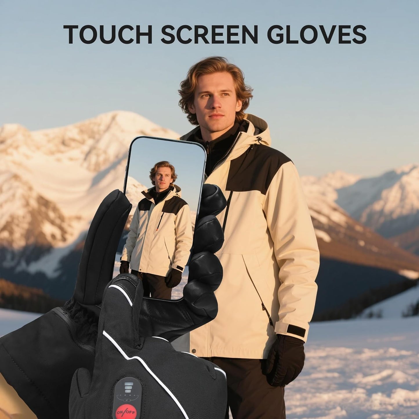 Heated Gloves for Men Women, Rechargeable Electric Heated Leather Skiing and Snowboarding Gloves