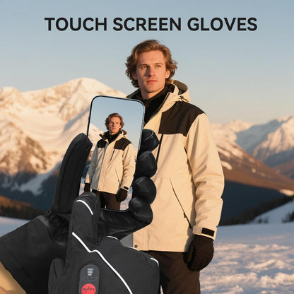 Heated Gloves for Men Women, Rechargeable Electric Heated Leather Skiing and Snowboarding Gloves