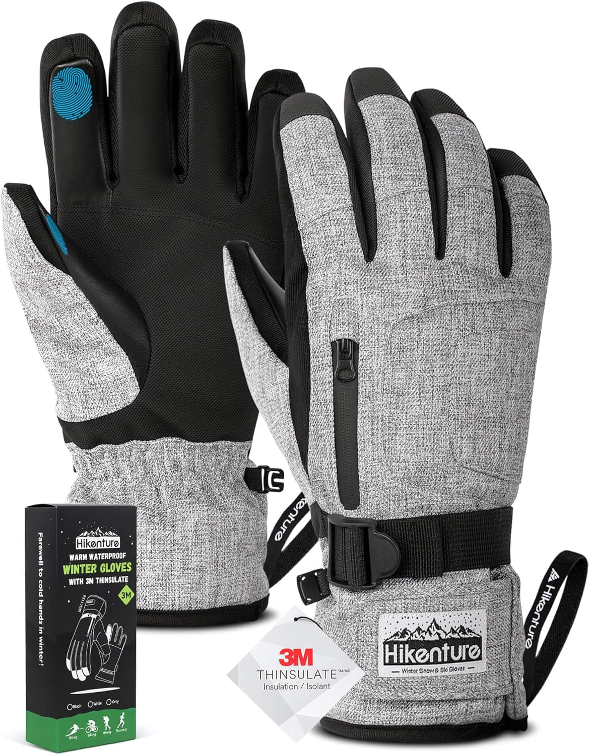 Snow Gloves for Men&Women, 3M Thinsulate Waterproof Skiing Gloves with Pocket and Touchscreen Functionality