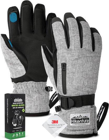 Snow Gloves for Men&Women, 3M Thinsulate Waterproof Skiing Gloves with Pocket and Touchscreen Functionality