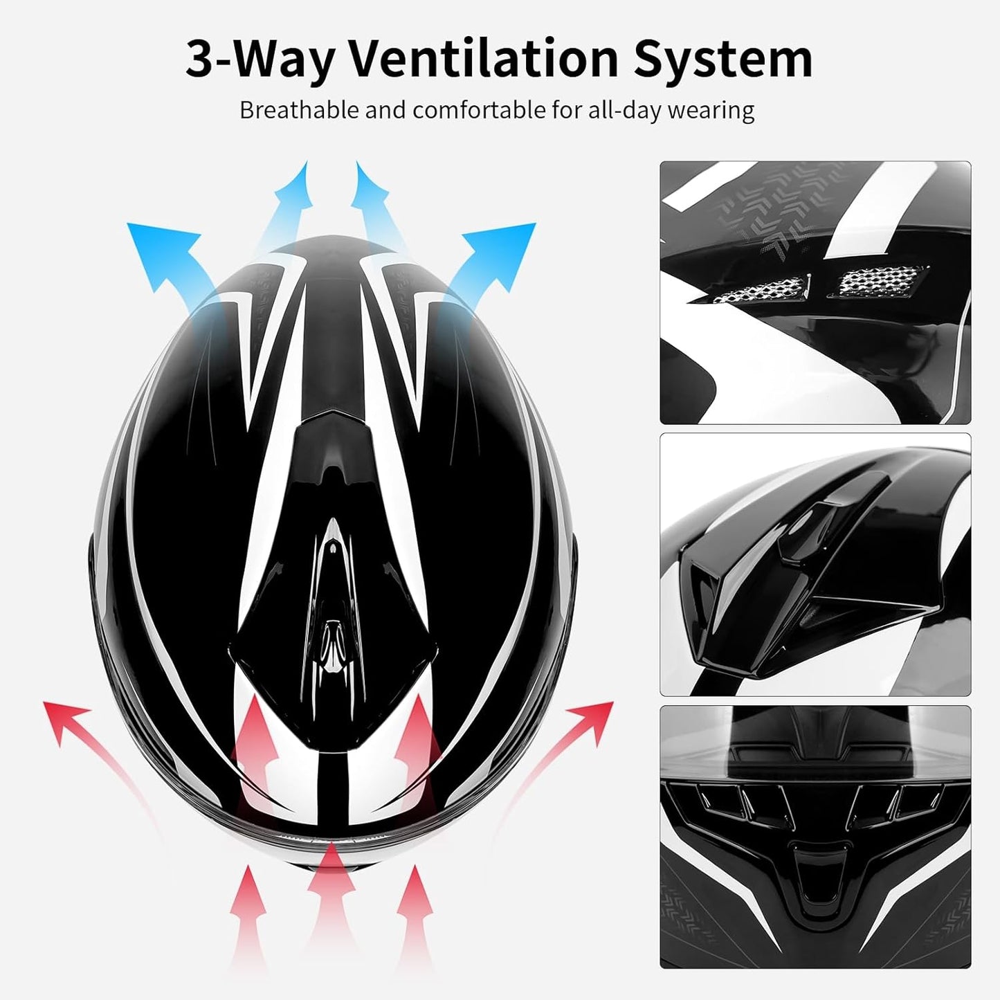 Full Face  Motorcycle Helmet Bluetooth 5.0 Integrated 2 Way Intercom DOT FMVSS-218 Rated Motorbike Helmet Communication with Dual Visor MP3 for Men Women New EPS