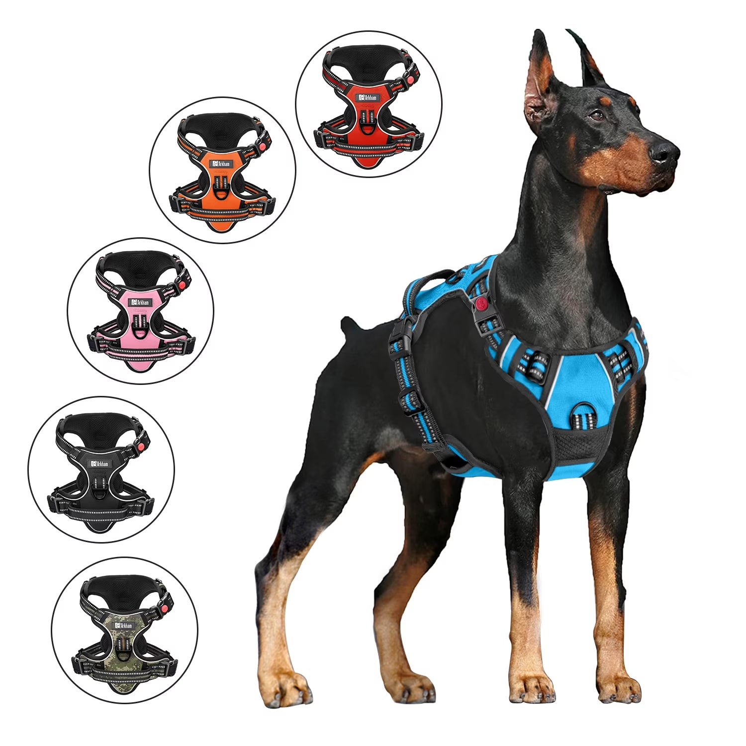 No Pull Dog Harness, Adjustable Dog Walking Harness with Breathable Padded Vest, Reflective Safe Comfort Pet Vest with Easy Control Handle for Small Medium Large Dogs,Blue/M