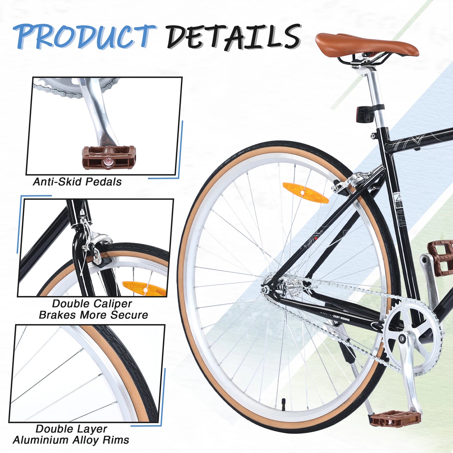 ZUKKA 700C Single Speed Retro Style 700C Road Bike Steel Frame Hybrid Road Bike for Adults