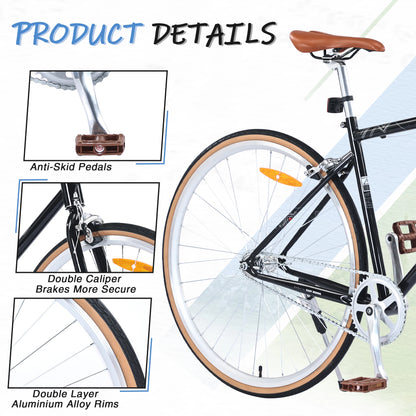 ZUKKA 700C Single Speed Retro Style 700C Road Bike Steel Frame Hybrid Road Bike for Adults