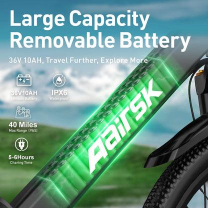 Aairsk Free Delivery Front Suspension 400w Lithium Battery Electric Bike Commuting Ebike for Adult Us Eu Stock