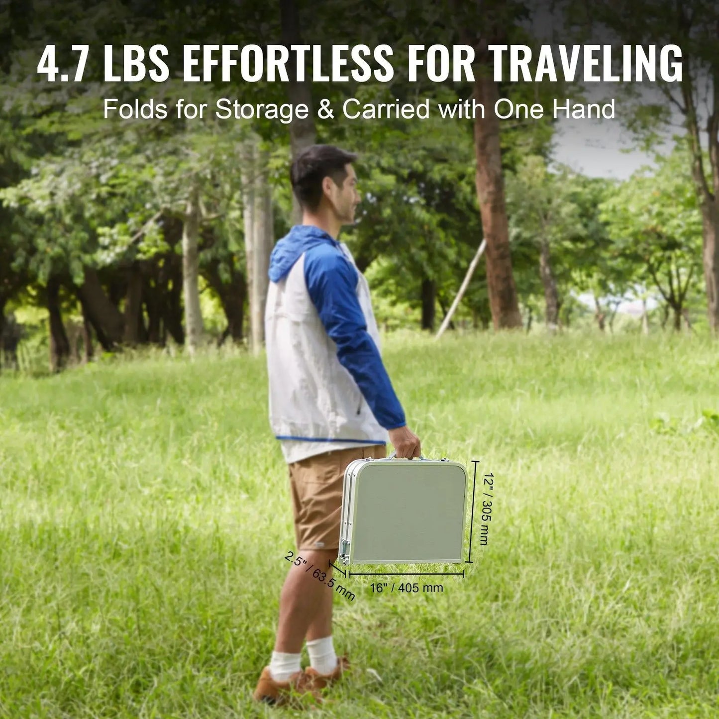 DB Ultra-Compact Aluminum MDF Folding Camping Table Portable Outdoor Furniture with Adjustable Height and Lightweight Side Tables