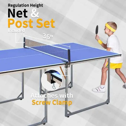6ft Mid-Size Table Tennis Table Foldable & Portable Ping Pong Table Set for Indoor & Outdoor Games with Net, 2 Table Tennis Padd