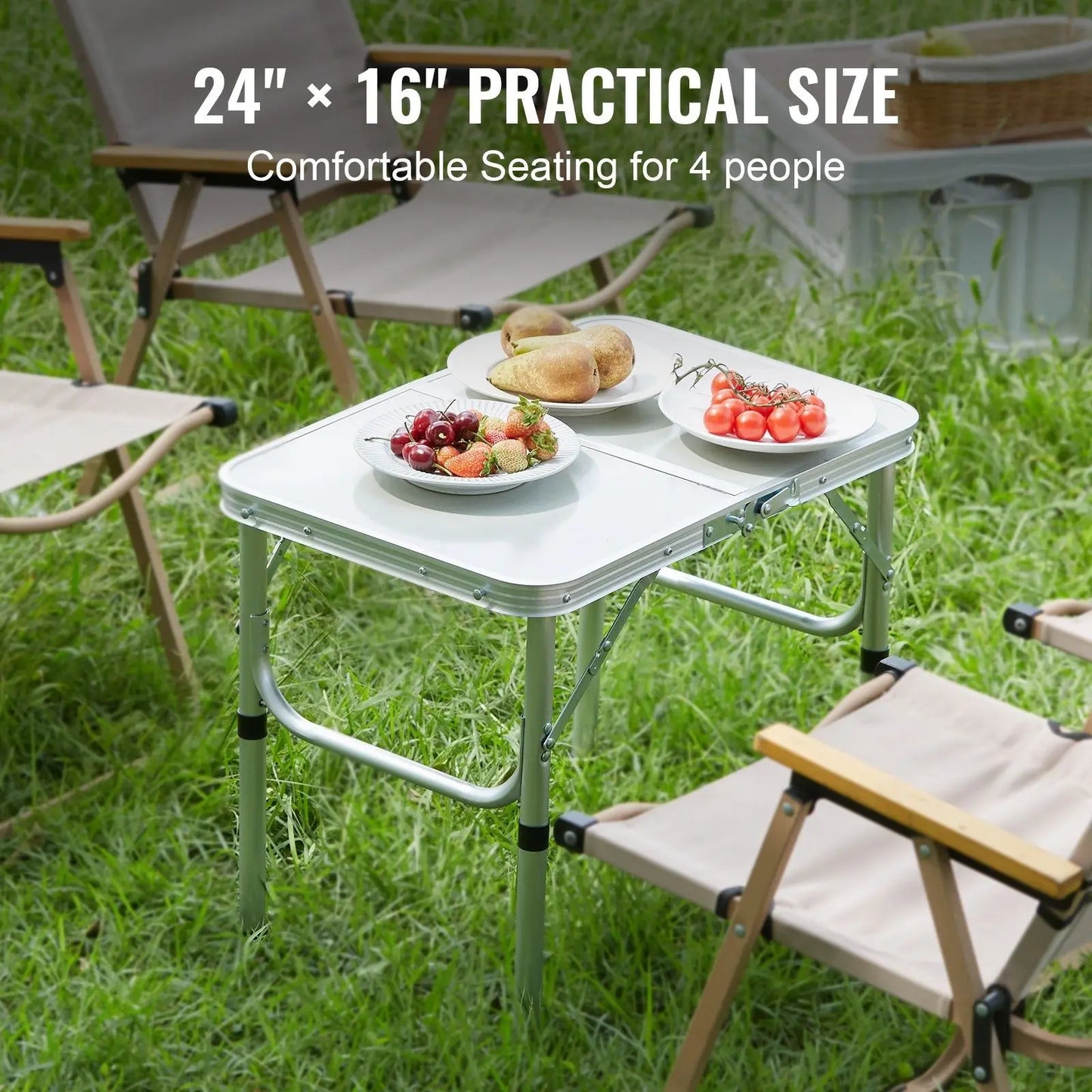 DB Ultra-Compact Aluminum MDF Folding Camping Table Portable Outdoor Furniture with Adjustable Height and Lightweight Side Tables