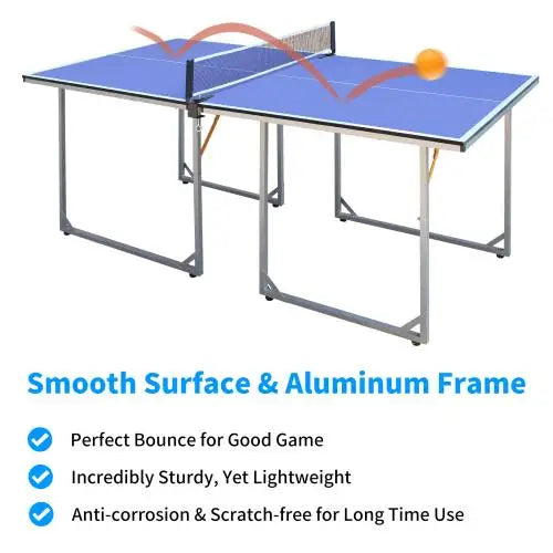 6ft Mid-Size Table Tennis Table Foldable & Portable Ping Pong Table Set for Indoor & Outdoor Games with Net, 2 Table Tennis Padd