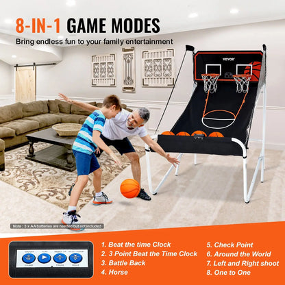 2-Player Indoor Basketball Arcade Game Foldable 5-Ball Home Dual Shot Sport with 8 Game Modes