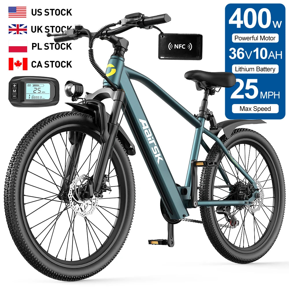 Aairsk Free Delivery Front Suspension 400w Lithium Battery Electric Bike Commuting Ebike for Adult Us Eu Stock
