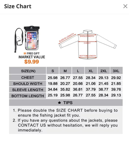 8Fans 2-Layer Comfortable Fishing Jackets Breathable and Waterproof with Cotton Filling and Zipper Closure