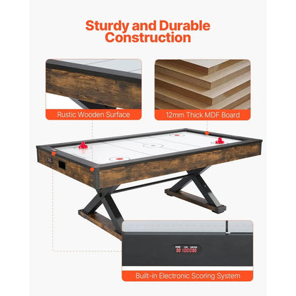 84-Inch Indoor Arcade Air Hockey Table Set X-Shaped Legs High-Powered Blower Electronic Scorer 2 Pushers 2 Pucks for Family Game