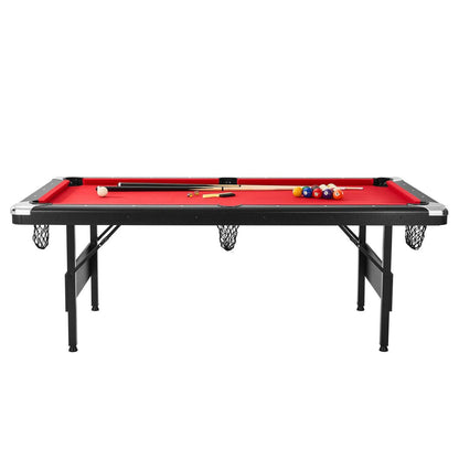7 Ft Portable Foldable Pool Table Set Space-Saving Black Red Cloth Includes Balls Cues Brush for Family Game Room Kids Adults