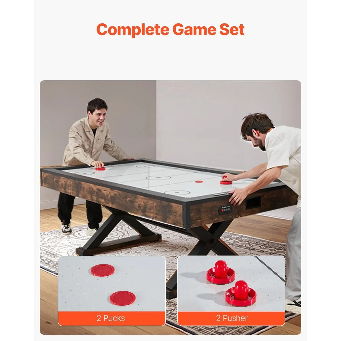 84-Inch Indoor Arcade Air Hockey Table Set X-Shaped Legs High-Powered Blower Electronic Scorer 2 Pushers 2 Pucks for Family Game