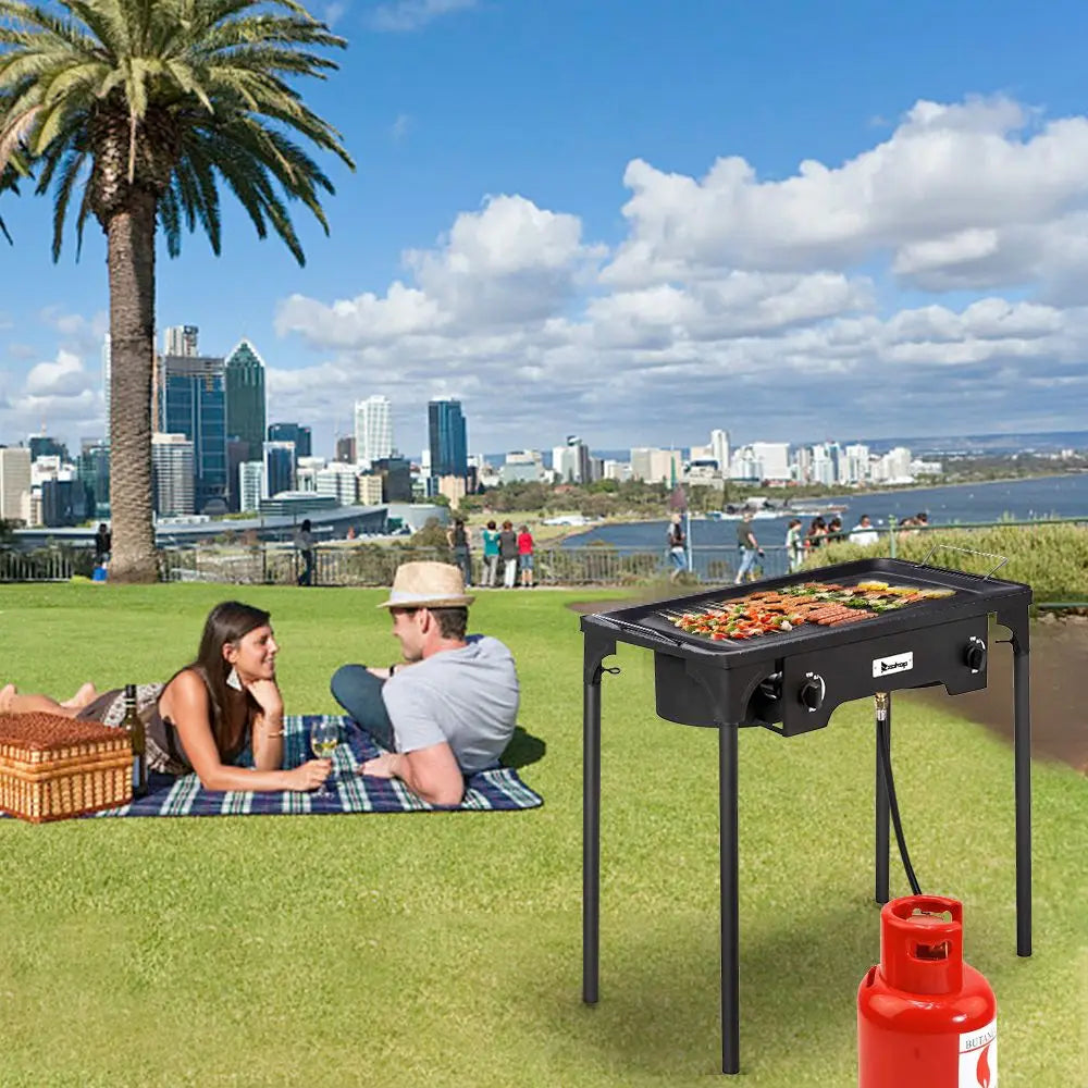 Portable Cast Iron Patio Cooking Burner Outdoor Camp High Pressure Propane Gas Cooker Double Burner Camping Stoves Accessories