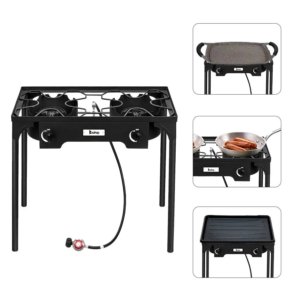 Portable Cast Iron Patio Cooking Burner Outdoor Camp High Pressure Propane Gas Cooker Double Burner Camping Stoves Accessories