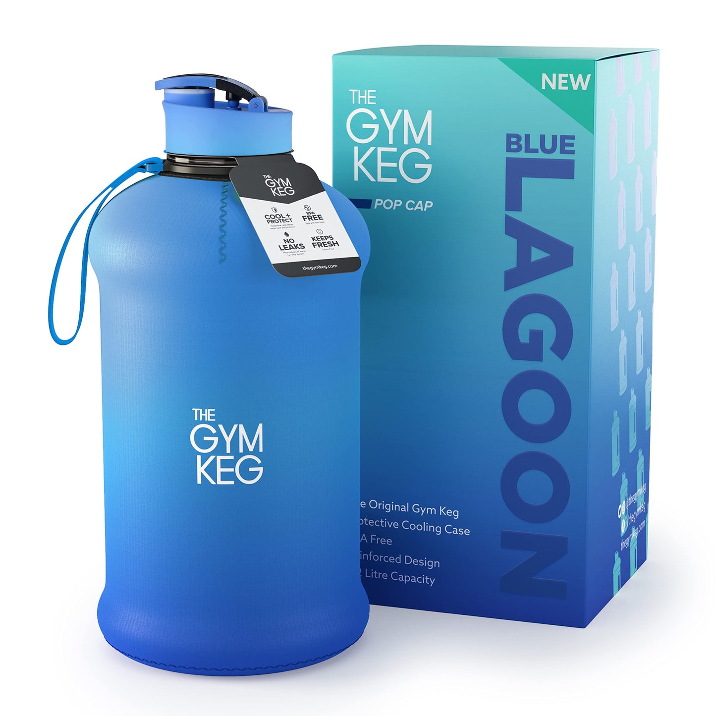 Blue Lagoon Sports Water Bottle Half Gallon - Carry Handle, Big Water Jug for Sport, Ecofriendly, Leakproof