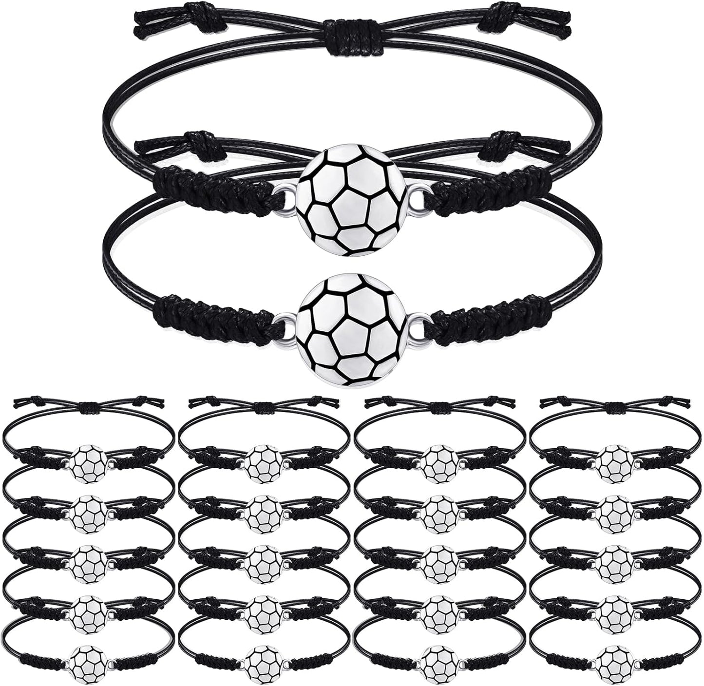 20 Pieces Soccer Charm Bracelets Bulk Soccer Team Gifts Sport Coach Gifts Adjustable Braided Rope Pendant for Women Men Coach Players Souvenir