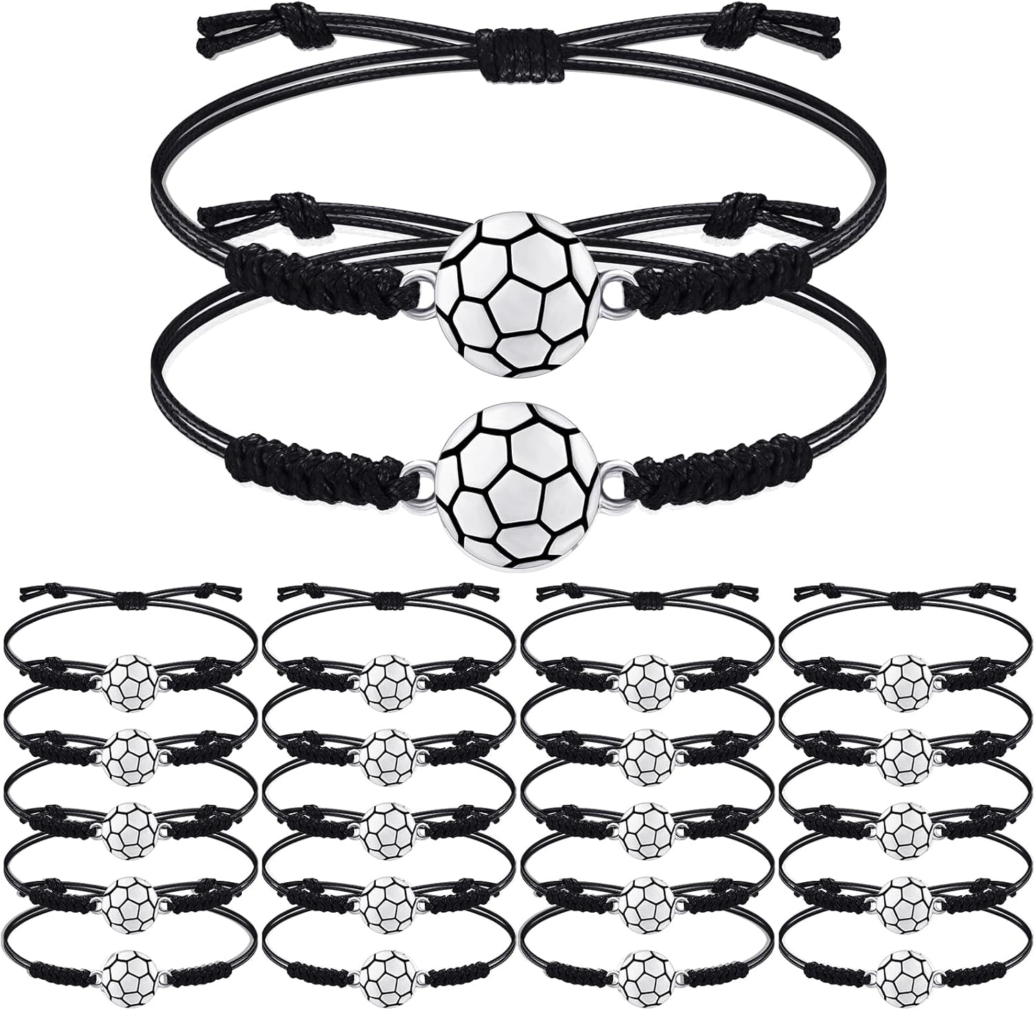20 Pieces Soccer Charm Bracelets Bulk Soccer Team Gifts Sport Coach Gifts Adjustable Braided Rope Pendant for Women Men Coach Players Souvenir