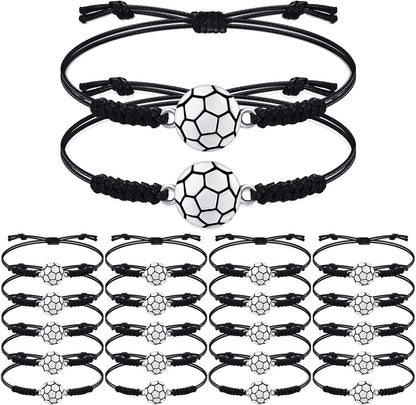 20 Pieces Soccer Charm Bracelets Bulk Soccer Team Gifts Sport Coach Gifts Adjustable Braided Rope Pendant for Women Men Coach Players Souvenir